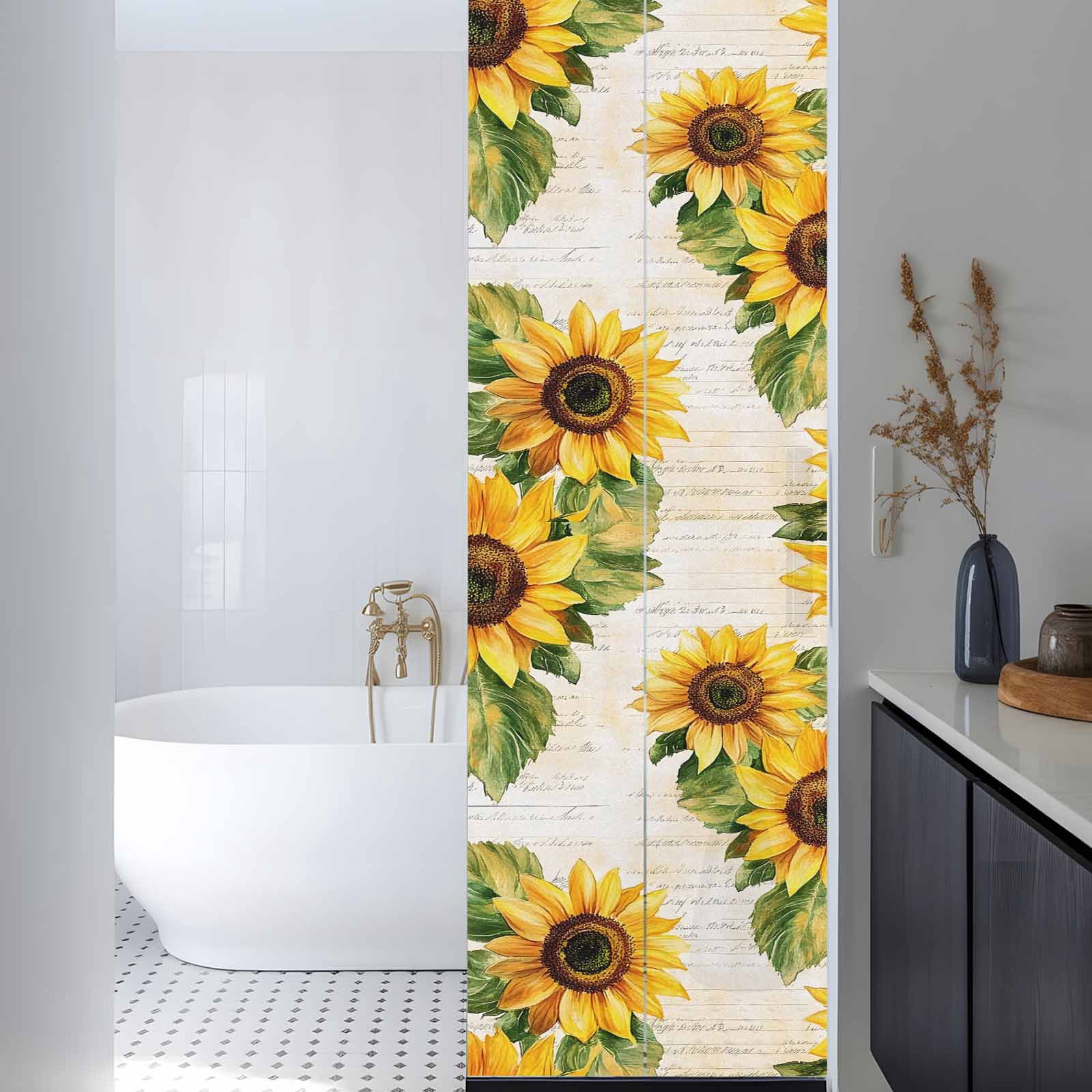 Sun Blocking Glass Window Film, Sunflower Window Privacy Film Frosted, Summer Botanical Vintage Floral Spring Reusable Windows Privacy Sticker for Home Decor, Nursery, 23.6 x 78.7 Inches