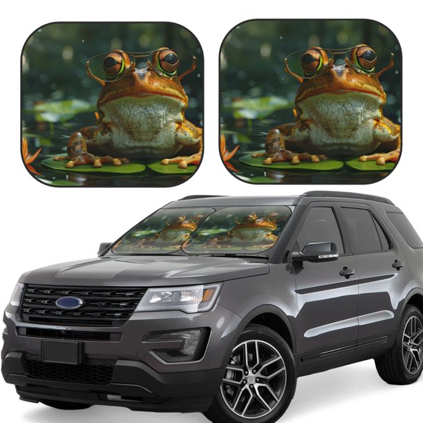 Balery Intellectual Frog Pond Parasol para parabrisas de coche de 2 piezas | Parasol plegable para parabrisas delantero de coche para la mayoría de sedanes-Large