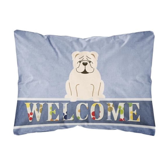 Carolines Treasures BB5704PW1216 English Bulldog White Welcome Canvas Fabric Decorative Pillow, 12H x16W, multicolor