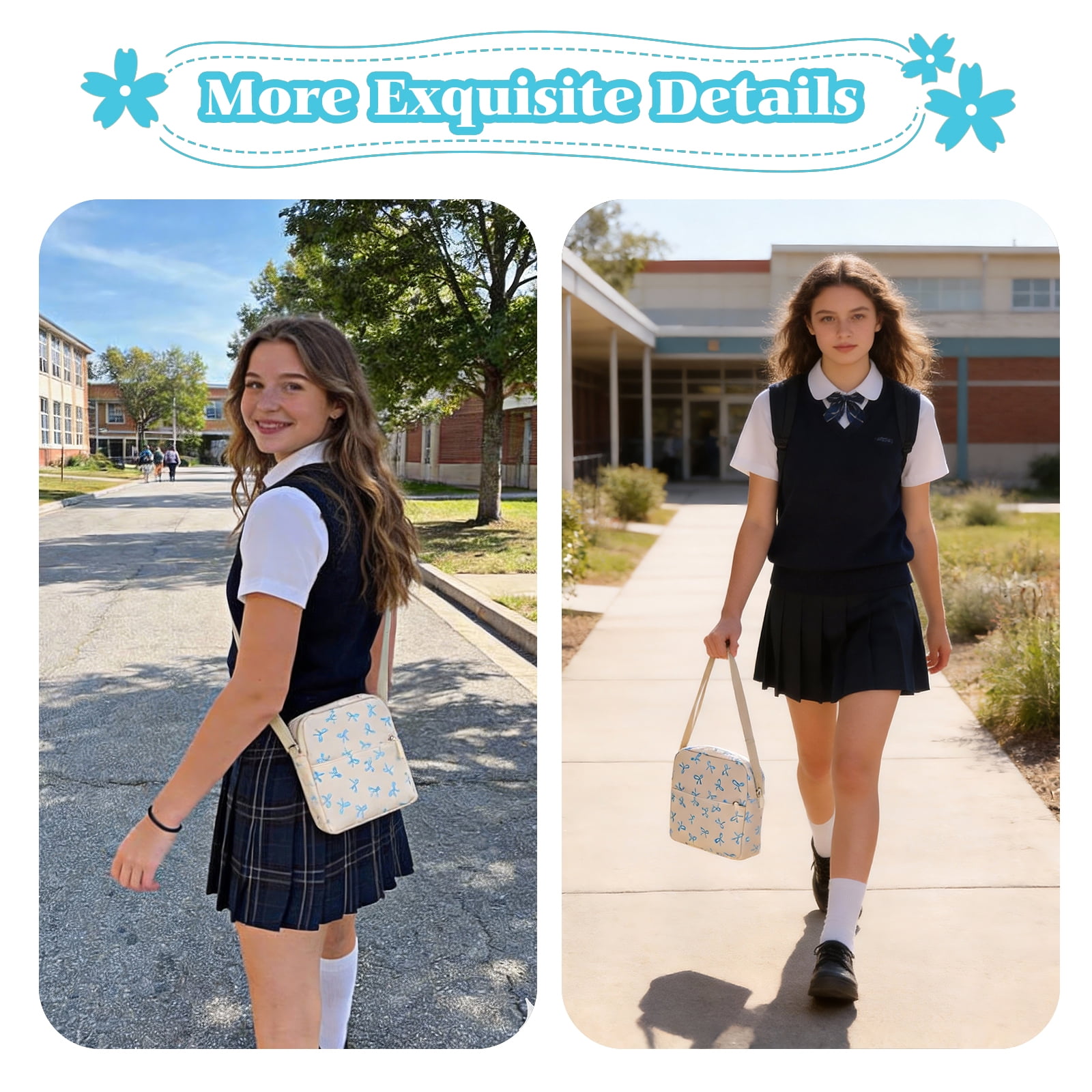 Dakimoe School Backpack Set with Cute Bow, Lightweight Bookbag - Blue, Perfect for Elementary & Middle School  Ages 4-12