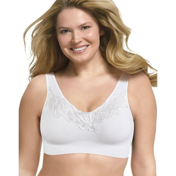 Just My Size Pure Comfort Women`s Wirefree Bra with Lace Trim Back Close,  3X 