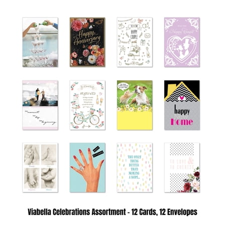 Viabella Celebrations Card Assortment - 12 Cards, 12 Envelopes