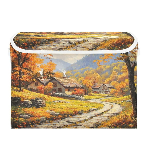 Storage Box With Lid 16.5x12.6x11.8In Foldable Stacked Household Storage Box Picturesque Autumn
