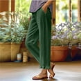 thumbnail image 2 of QATAINLAV Gifts for Mom Cotton Linen Pants for Women Casual Ruffle Hem Straight Wide Leg Boho Beach Pants Summer Elastic Waist Lounge Trousers with Pockets Army Green M, 2 of 7