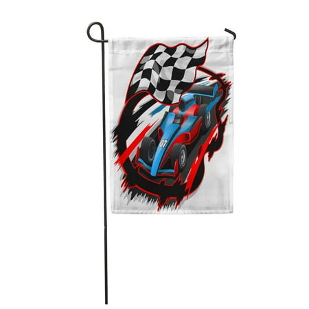KDAGR Blue Speeding F1 Racing Car Checkered Flag Racetrack Red Garden Flag Decorative Flag House Banner 12x18