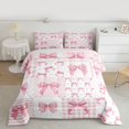thumbnail image 2 of Feelyou Bowknot Child Full Size Comforter Sets, Pink Square Buffalo Bedding Sets, 3pcs, 2 of 8