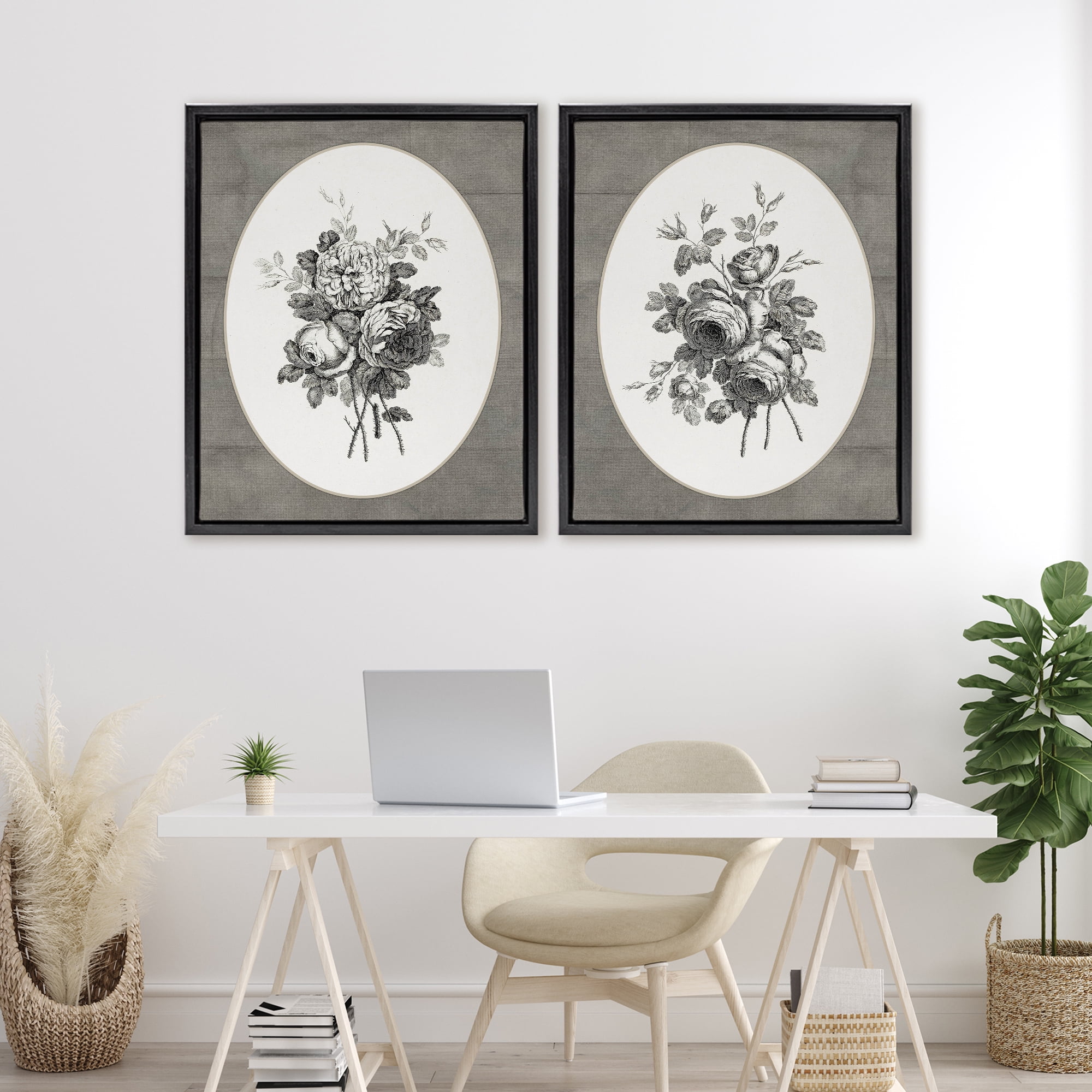 Vintage Petal Bundle Details 2 Piece Black Framed Floater Canvas Set, design by Lettered and Lined