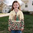 thumbnail image 5 of COEQINE Quarter Zip Sweatshirt for Girls with Collar, Long Sleeve Loose Fit Pullover, Printed Style and Soft Polyester, Machine Washable for 7-8 Years Old, Christmas Tree Leopard Print, 5 of 7