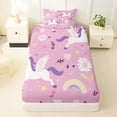 thumbnail image 3 of Metsweet Floral Unicorn Twin Sheets 3pcs, Rainbow Daisy Heart Bedding, Pink Purple White,1 Fitted Sheet, 1 Flat Sheet and 1 Pillowcase, 3 of 5