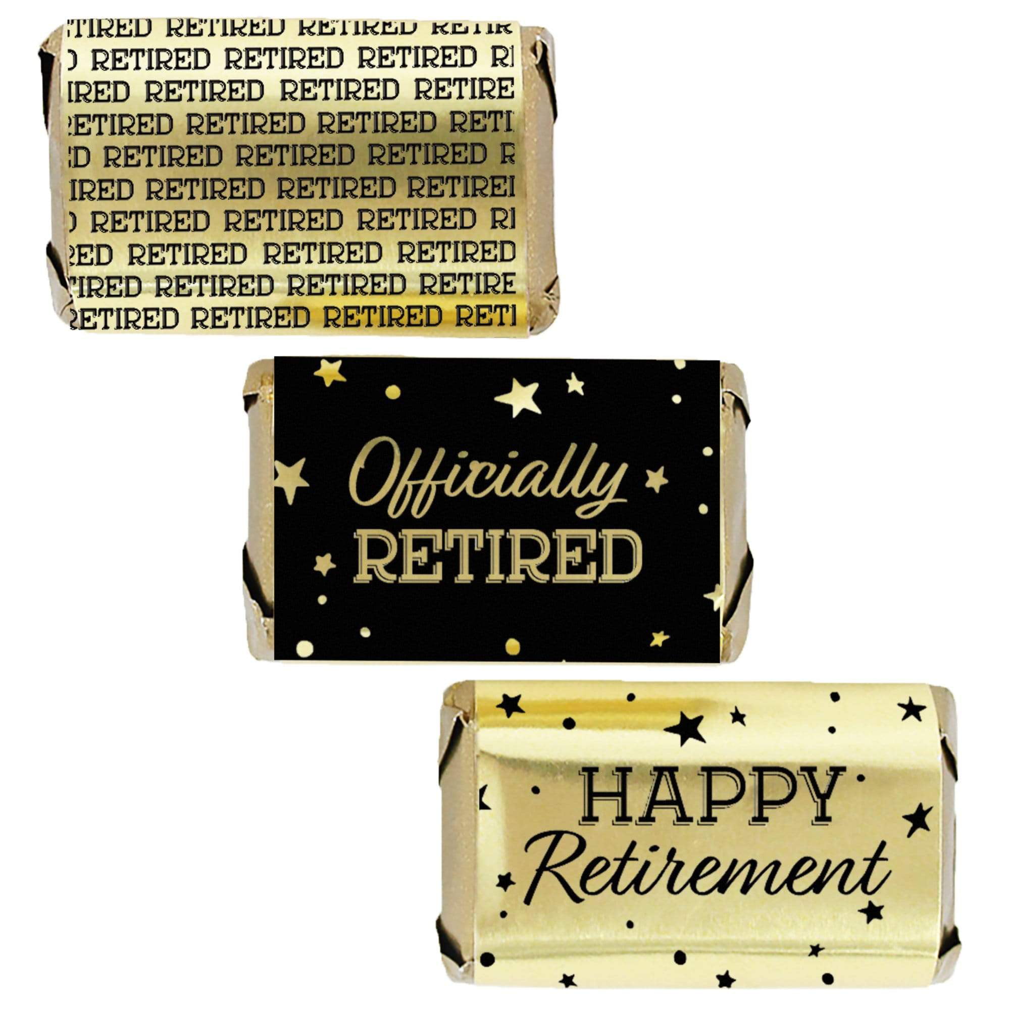 Shiny Foil Black and Gold Retirement Party Favor Labels 216 Stickers