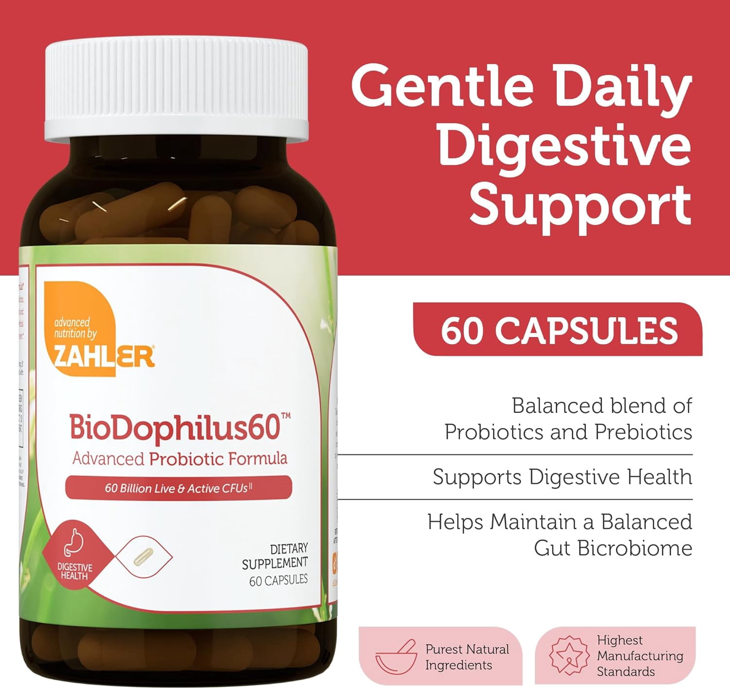 Zahler BioDophilus60, Advanced Probiotic Formula, 60 Billion CFU, 60 Capsules, Probiotic, Probiotics, Probiotic Supplement