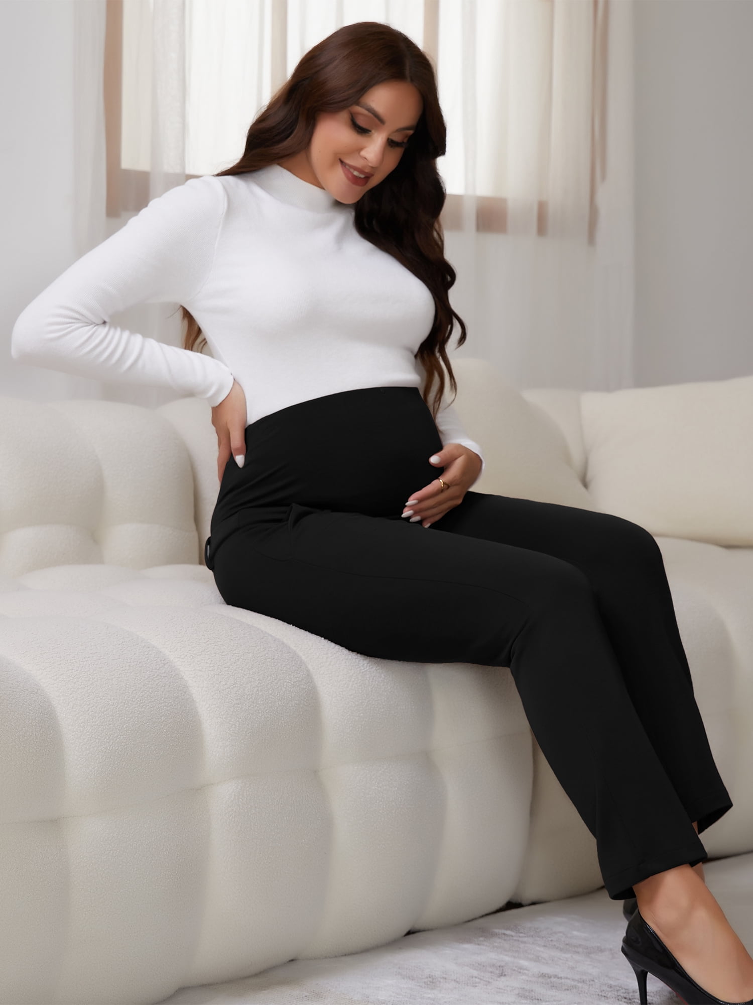 DARING DIVA Women's Pregnancy Pants Skinny Leg Over Belly Trousers M Black