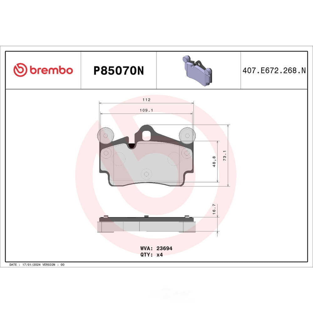 Brembo P85070N PRIME Ceramic Brake Pad Set
