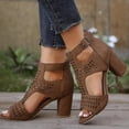 thumbnail image 4 of Rokment Women's Gladiator Dressy Sandals Summer Fashion Casual Leather Cut-Out Open Toe Chunky Block High Heels Business Work Dress Sandals with Adjustable Ankle Strap & Back Zipper Brown Size 7.5, 4 of 6