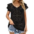 thumbnail image 3 of Wheel Of Fortune Ruffle Short Sleeve T-Shirt V Neck Shirts Pattern Cute Tops Casual Tee Wheel Of Fortune Fortune Wheel Occult, 3 of 4