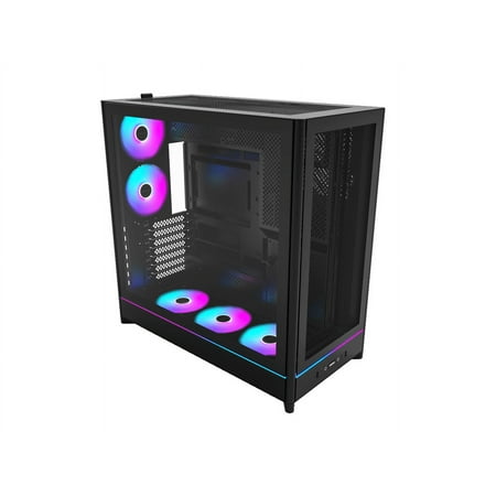 MONTECH HS01 PRO, ATX Mid-Tower PC Case, Gaming PC, High-Airflow, Reversible Layout, Mesh Front Panel, 5x ARGB PWM Fan Pre-Installed, Sink-in Design, Toolless Panels, Black