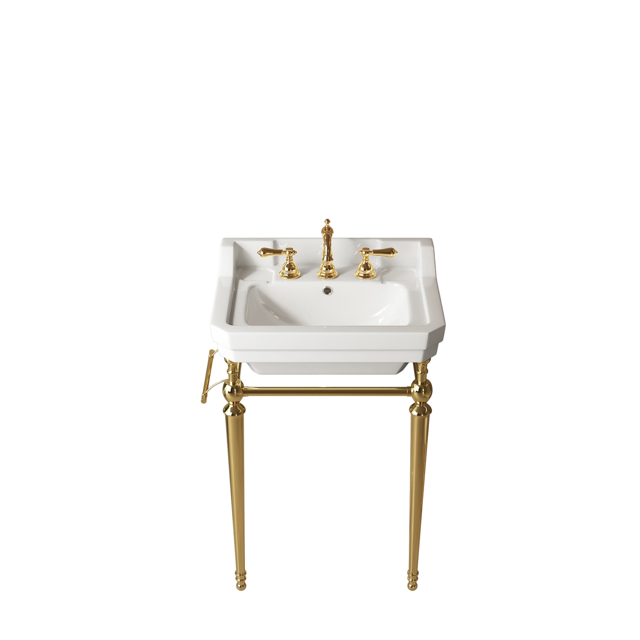 Noble House VICI 23" Bathroom Console Sink, Wall-Mounted Ceramic Basin Vanity with Stainless Steel Legs, White & Gold