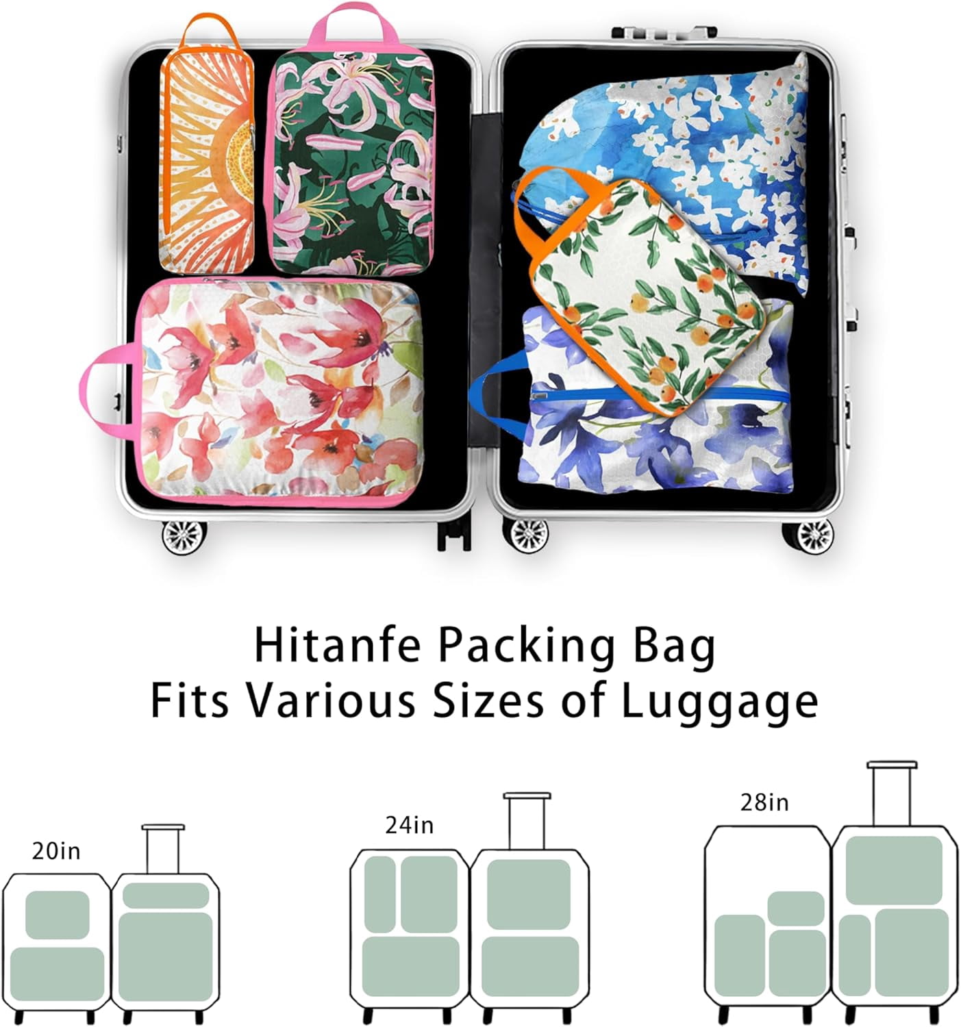 6 Pcs Compression Packing Cubes for Travel Suitcases, Waterproof Luggage Organizer Bags Set, Washable Packaging Cubes for Women Backpack Travel Perfect for Carry-Ons and Storage