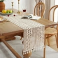 thumbnail image 4 of Vintage Cotton Knit Beige Cutout Table Cloth Lace Tassel Table Runner For Dining Wedding Table Party Decoration, 4 of 5