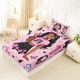 thumbnail image 4 of Erosebridal Cute Black Girls Twin Sheet Sets,Kids Lipstick Cosmetics Pink Sequin Print Stars Bedding 3 Pieces, 4 of 6