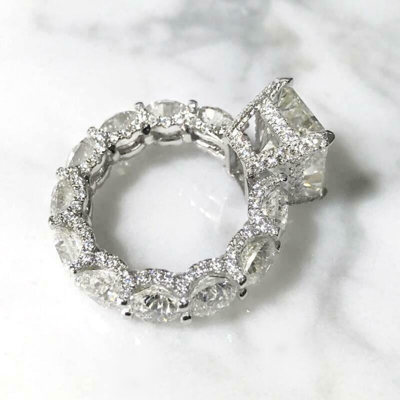 HeartsAndYou 7ct Radiant Cut Moissanite Cocktail Eternity Engagement Ring for Women 18k White Gold over Silver