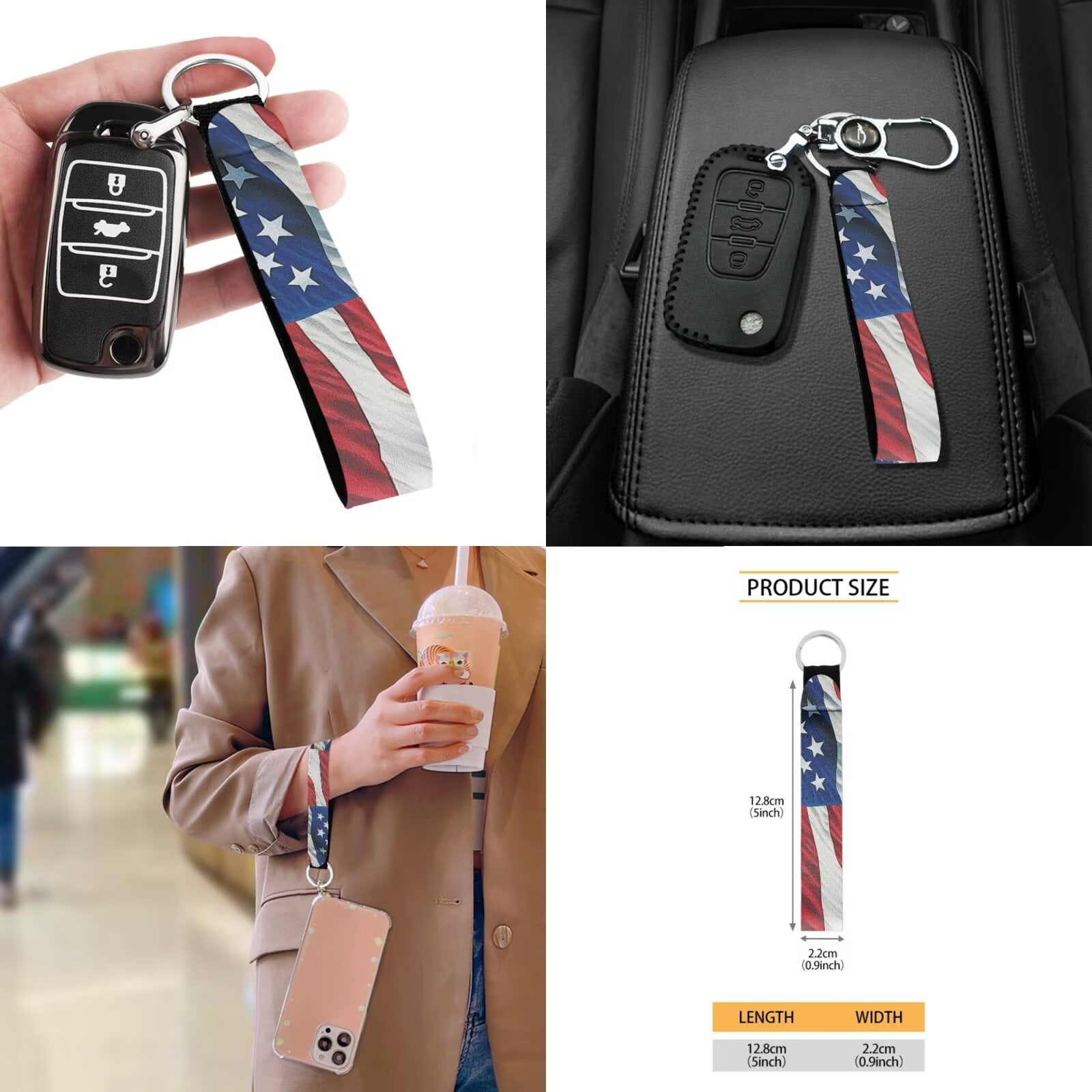 Garronmavis American Flag 11 Pcs Car Seat Covers Full Set with Cars Headrest Protectors+Lanyards Key Ring+Auto Cup Coaster+Handbrake Gear+Shift Knob Cover Interior Accessiores for Decor