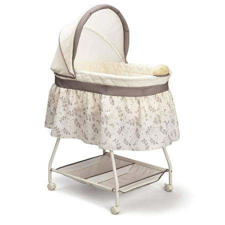 Delta Children Deluxe Sweet Beginnings Bedside Bassinet - Portable Crib with Lights and Sounds, Falling