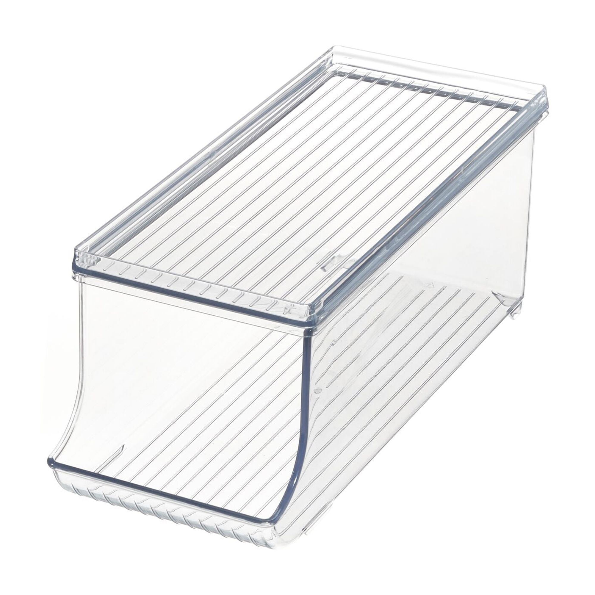 iDesign Recycled Plastic Beverage Fridge Organizer Bin with Lid – 13.84" x 5.7" x 5.8", Clear Plastic