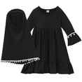 thumbnail image 3 of Wiyuqeen Solid Color Girls Abaya Modest Muslim Prayer Robe Long Sleeve Dubai Maxi Dress Tassel Trim Islamic Lightweight Dress 6M-8Y, 3 of 8