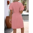 thumbnail image 6 of Womens Summer Short Sleeve Casual Dresses V Neck Vacation Sundress Faux Wrap Midi Dress Pink XXL, 6 of 9