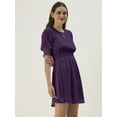 thumbnail image 5 of DressBerry Women’s Solid Georgette Round Neck Puffed Elbow Sleeves Knee Length Flared Hem Smocked Waist Light Weighted Casual&nbsp;Summerwear Beachwear Partywear All Purpose One Piece Dress, 5 of 7
