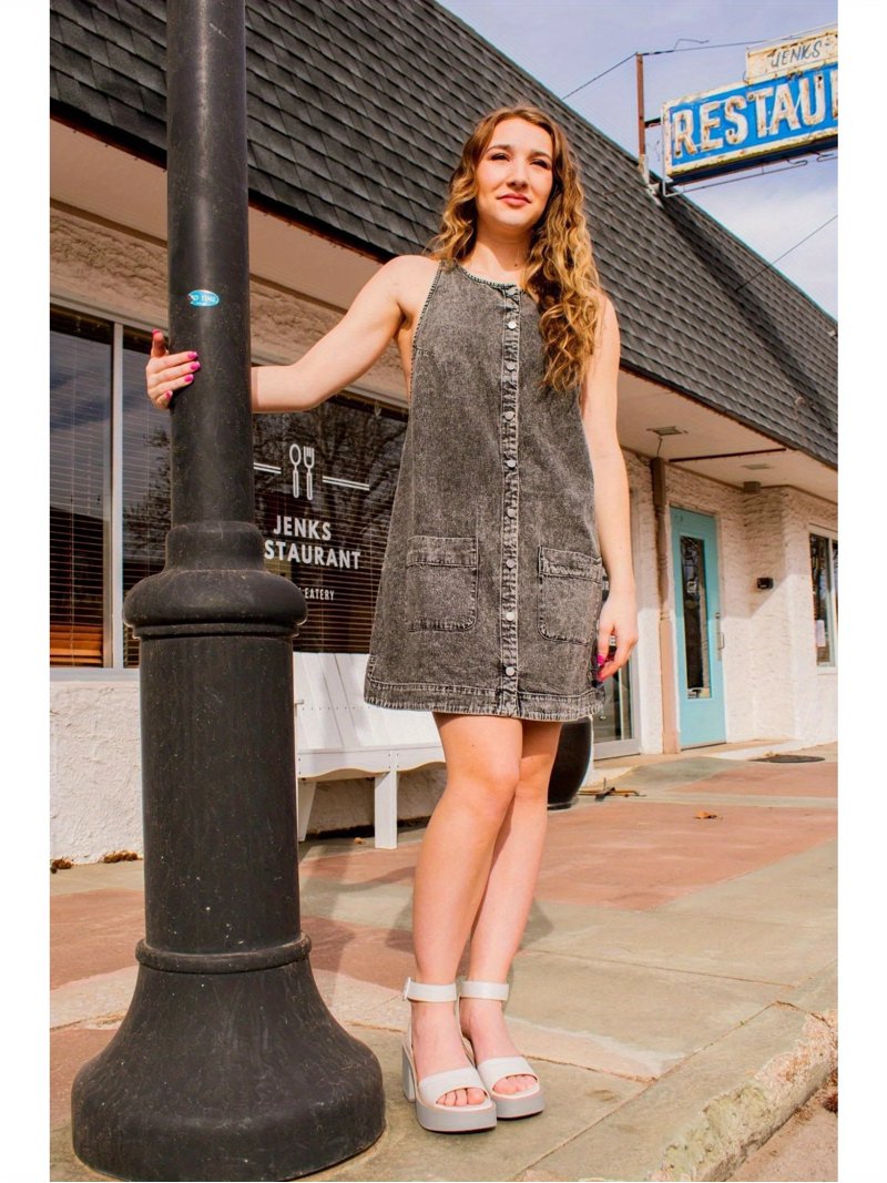 Womens Casual Sleeveless Denim Overalls Dresses Button Down Summer Jean Mini Dress Trendy Romper With Pockets - Walmart.com Womens Casual Sleeveless Denim Overalls Dresses Button Down Summer Jean Mini Dress Trendy Romper With Pockets - Walmart.com