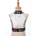 thumbnail image 3 of Doomiva Kids Girls Shiny Letter Print Yoga Sports Bra Jazz Hip Hop Ballet Dance Crop Top Festival Performance Vest Silver 3-4, 3 of 7
