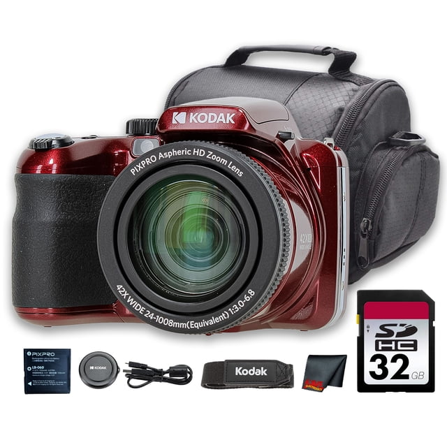 Kodak PIXPRO AZ425 Digital Camera (Red) (AZ425RD) + 32GB Card + Bag + Cloth
