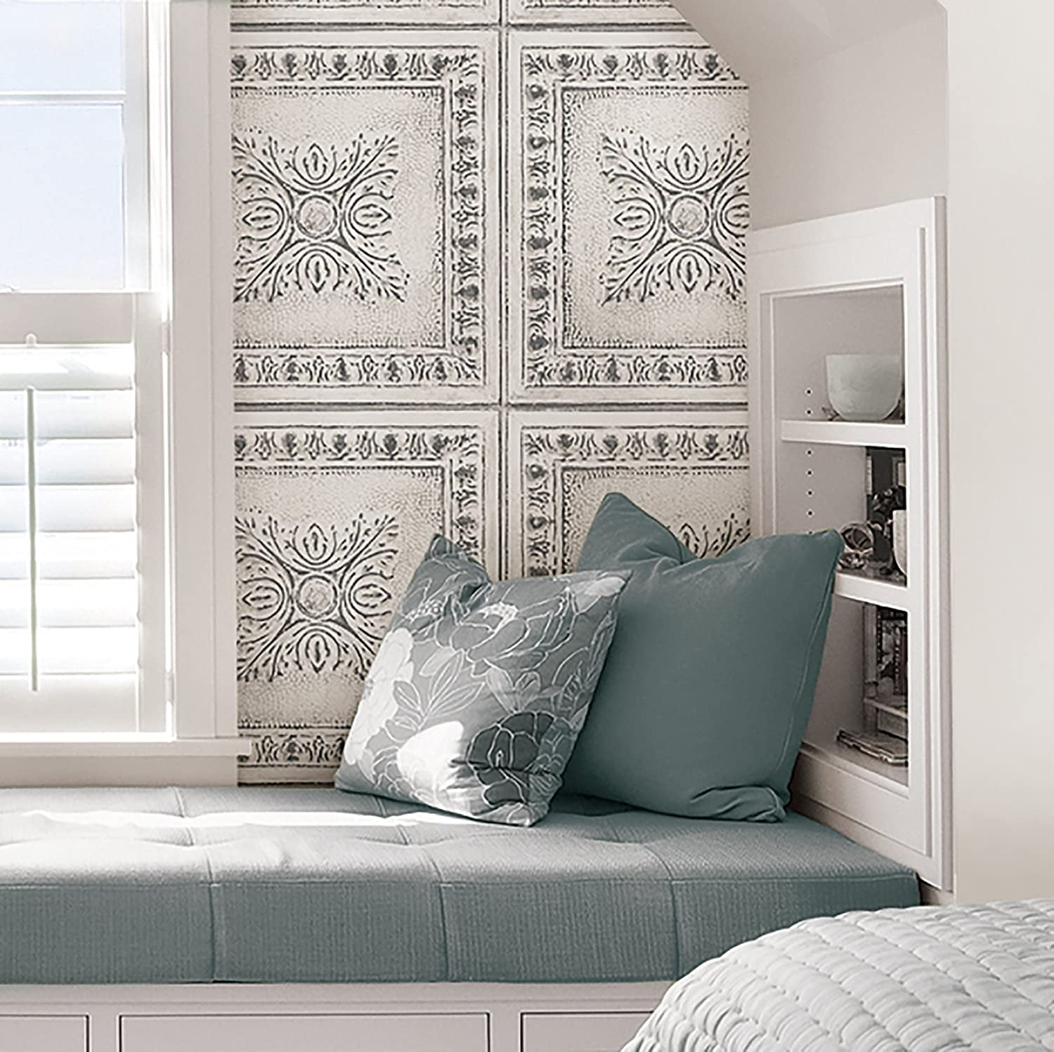 NuWallpaper Reclaimed Tin Vinyl Peel And Stick Wallpaper, 216-in by 20.5-in, 30.75 sq. ft.