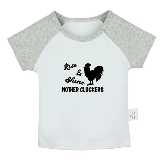 Rise & Shine Mother Cluckers Funny T shirt For Baby, Newborn Babies T-shirts, Infant Tops, 0-24M Kids Graphic Tees Clothing (Short Gray Raglan T-shirt, 18-24 Months)