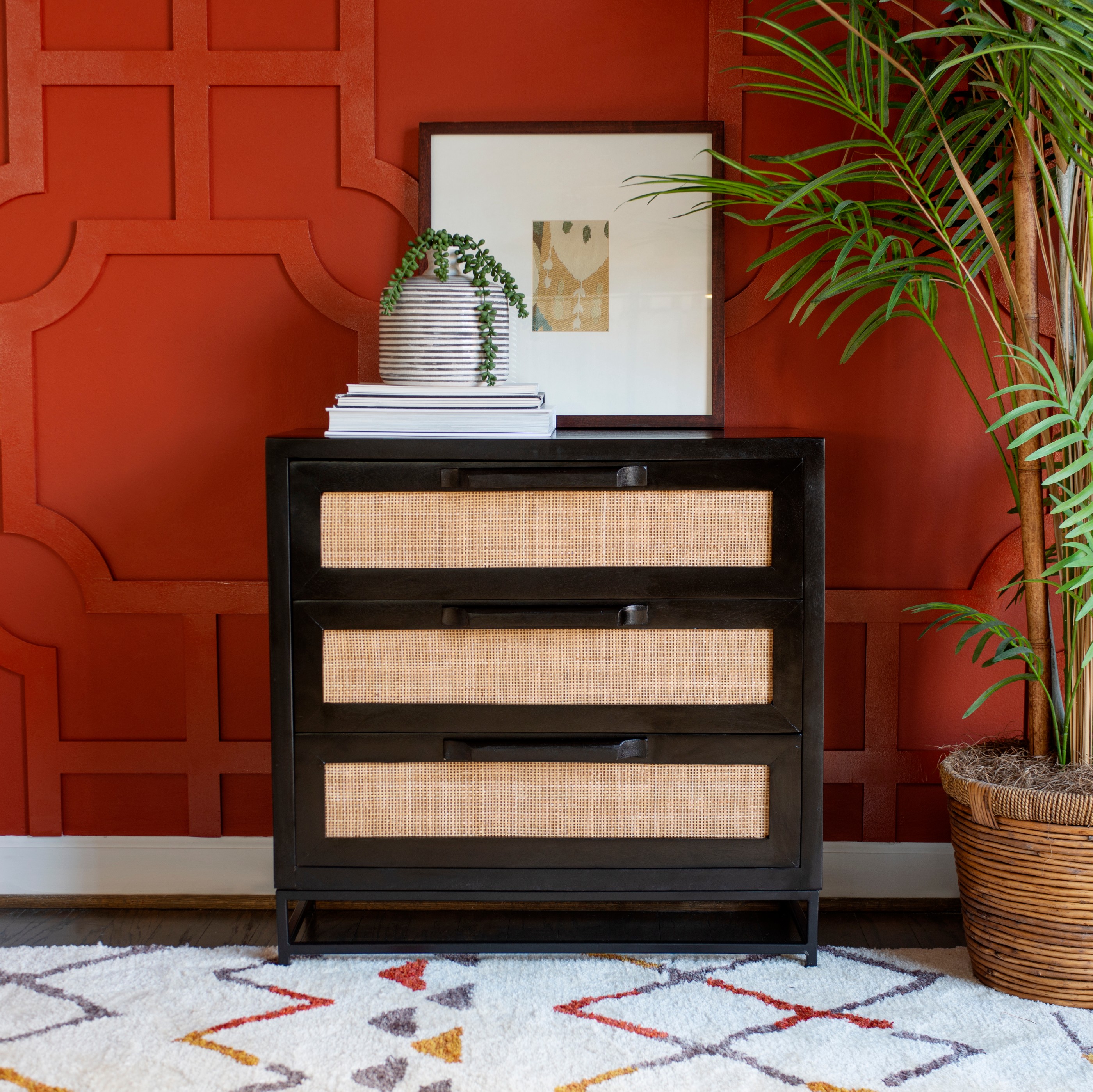 Powell Blair Rattan 3-Drawer Cabinet, Black