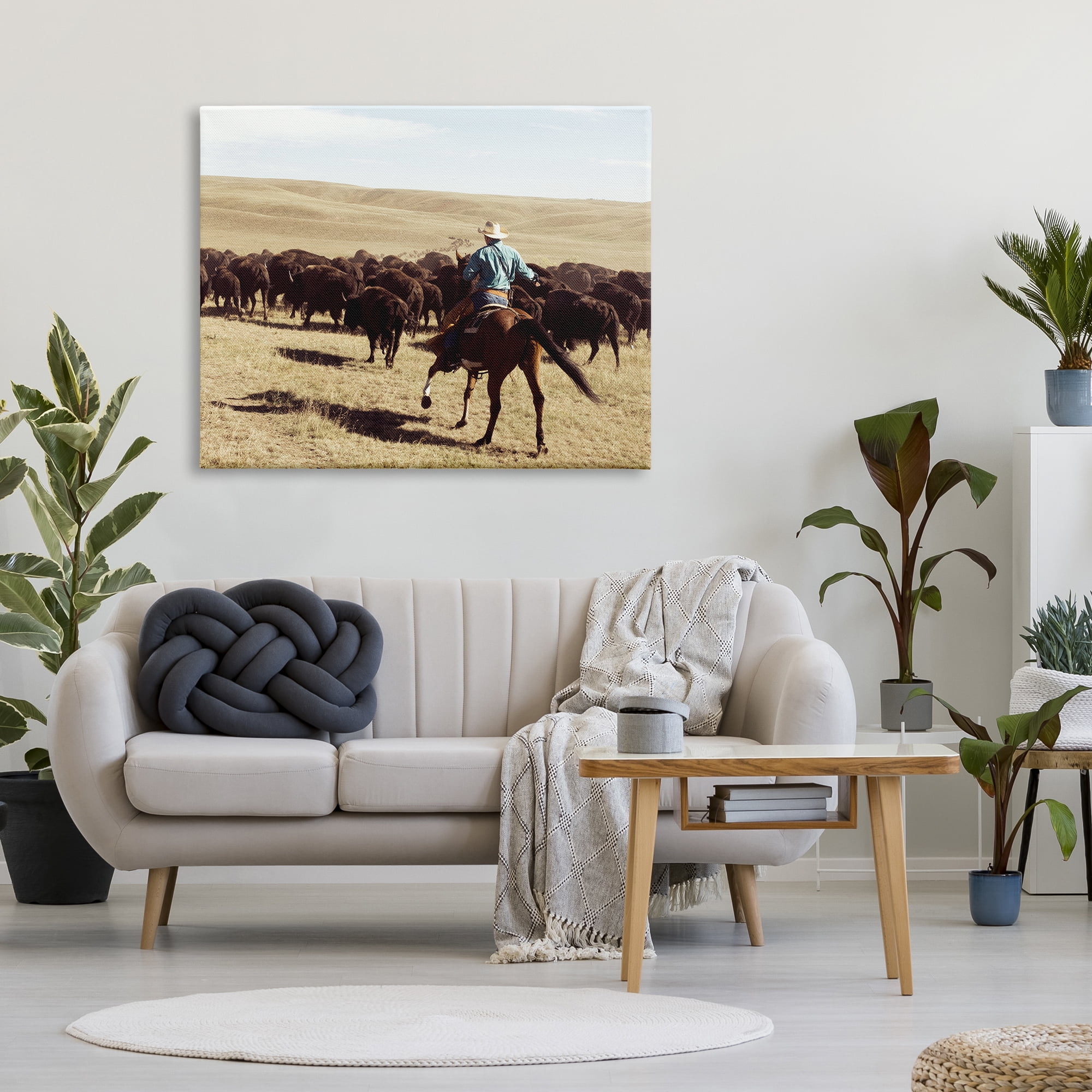 Stupell Industries Cowboy & Cattle in Desert Animals & Insects Photography Gallery Wrapped Canvas Art Print Wall Art, 48 x 36