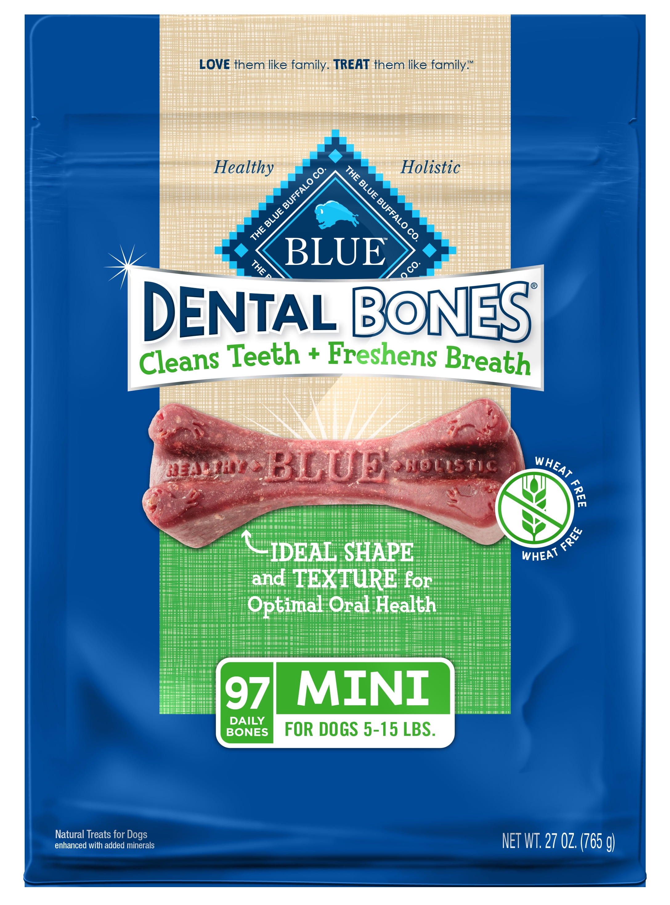 Blue Buffalo Dental Bones Mini (515 lbs) Dental Treats for Adult Dogs