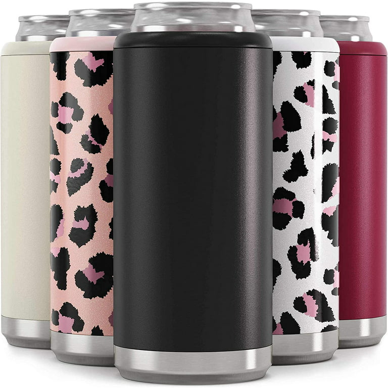 Maars Skinny Can Cooler for Slim Beer & Hard Seltzer Stainless Steel 12oz Sleeve, Double Wall Vacuum Insulated Drink Holder - Glitter Black