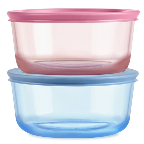 Pyrex  Simply Store Tinted Glass 4-cup Round Storage Containers, 4-pc Set, Mixed Colors