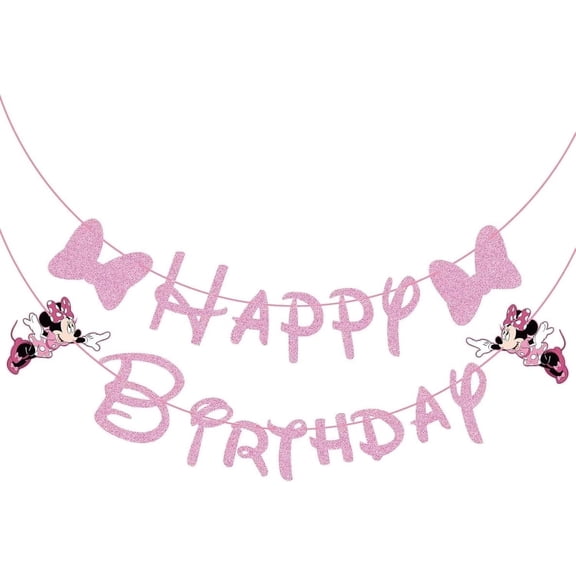 Pink Happy Birthday Banner, Birthday Party Decoration for Girl Kids