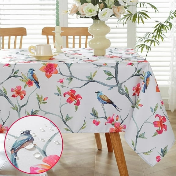 SASTYBALE Professional Machine Washable Tablecloth, 52 x 70 Inches, Vibrant Floral, Polyester