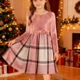 thumbnail image 3 of Girls Velvet Dress Ruffled Long Sleeve Casual Princess Dress Plaid Patchwork Christmas Party Dress Spring Fall Outfits with Pocket, 3 of 5