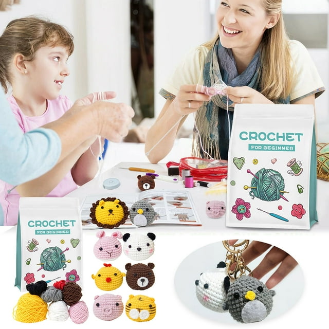 DIY Knitting Cat & Crochet Kit For Beginners 8-Piece Animals Project With Step By Step Video Tutorials Suitable For Adults And Kids