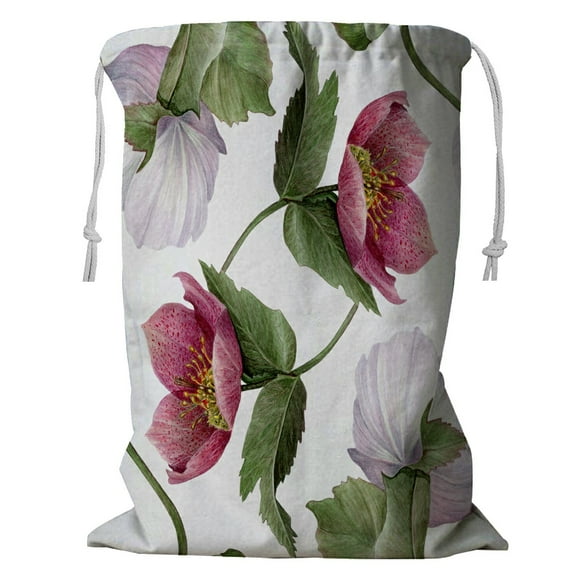 EREHome Watercolor Hellebore flower botanical pattern Storage Basket Laundry Bag with Drawstring 24x32 Inch