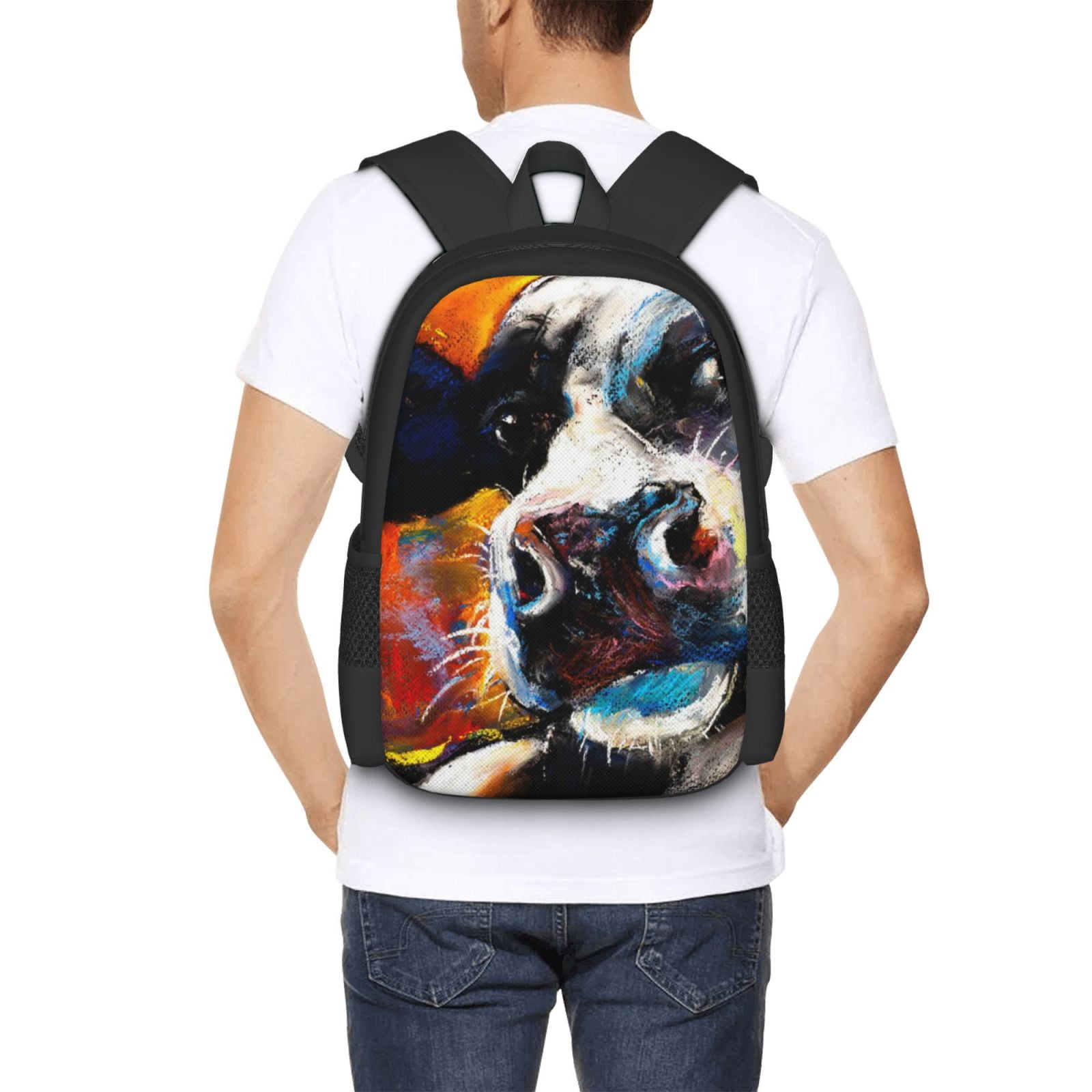 Vsdgher Cow Print Backpack for Women Men School Bookbag with Laptop Compartment for College Work Travel, Simple Fashion Casual Daypack, Fit 15" Laptop
