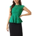 thumbnail image 1 of INSPIRAR CHIC Blusa sin mangas de encaje floral de ganchillo con cuello redondo y peplum para mujer, talla L verde, 1 of 6