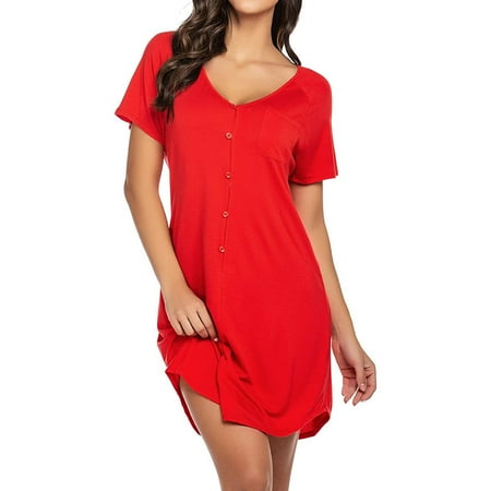 

TOTO Night Out Dresses For Women Sleepwear Loose Crew Neck Short Sleeve Buttons Loungewear Nightgown Soft Sleeping Dress