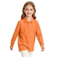 thumbnail image 5 of Girls School Uniform Long Sleeve Polo Shirt Kids Collared Golf Pique Polo Shirts Back to School Fall Clothes Orange,9-10 Years, 5 of 8